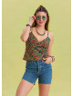 Flower Printed Thin Straps Adjustable Green Crop Blouse 4439